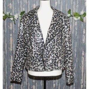 NWT Crazy Train Leopard Print Moto Jacket Size M Zip Up Studded Vegan Leather